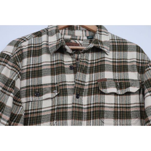 Orvis Mens L/G Plaid Flannel Button-Up Shirt Green & Cream Cotton Outdoors Camp - Picture 6 of 16